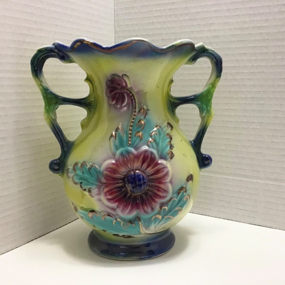 Lusterware Vase Floral Opalescent Pearlize Glaze Double Handle Made in Brazil - Picture 8 of 8